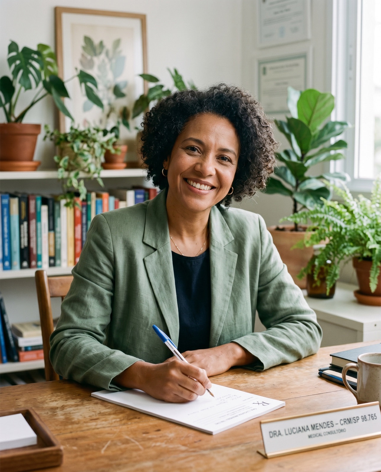 Médica escrevendo a receita